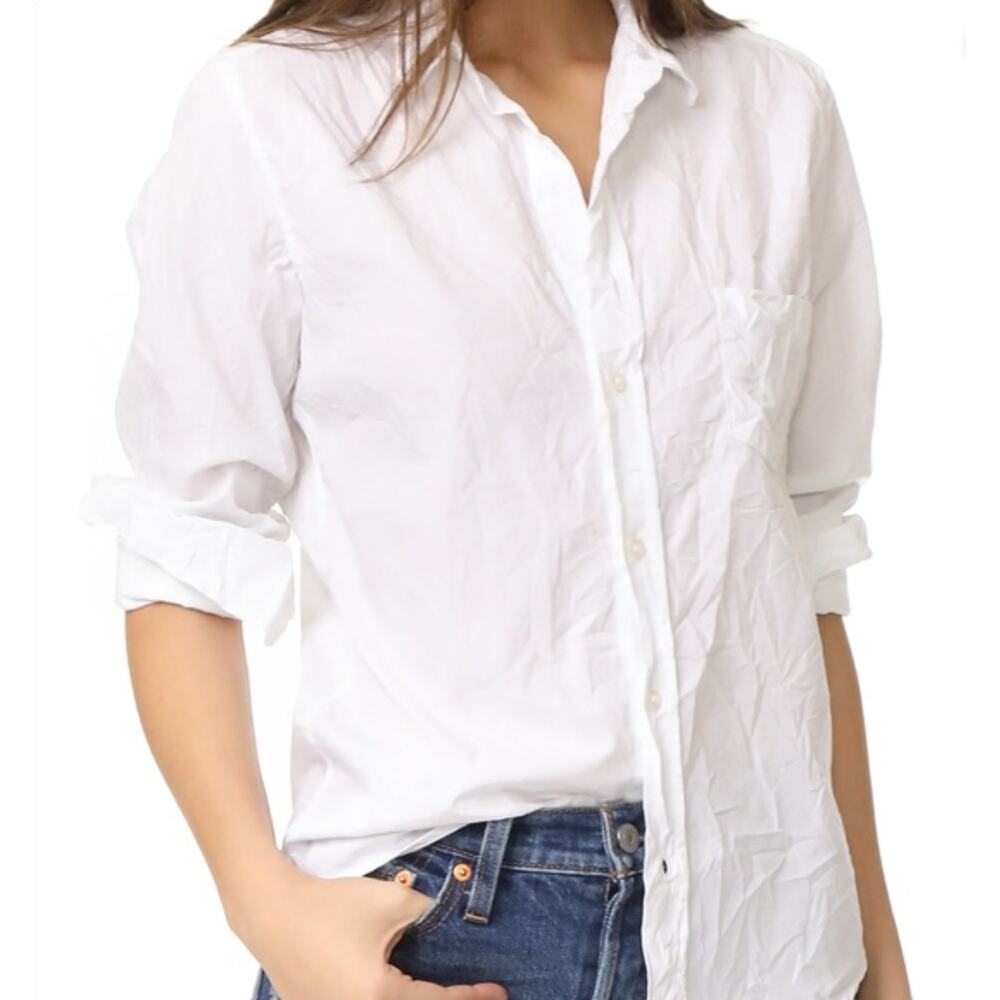 Frank & Eileen Barry $238 Crinkle White Cotton Button Down Shirt Womens Medium